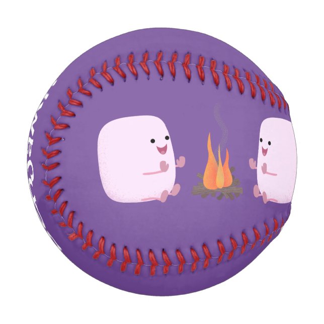 Cute pink marshmallows by camp fire cartoon baseball (Front Left)