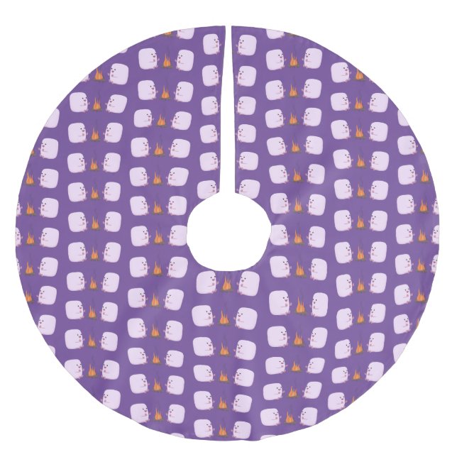 Cute pink marshmallows by camp fire cartoon brushed polyester tree skirt (Front)