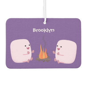 Cute pink marshmallows by camp fire cartoon  car air freshener