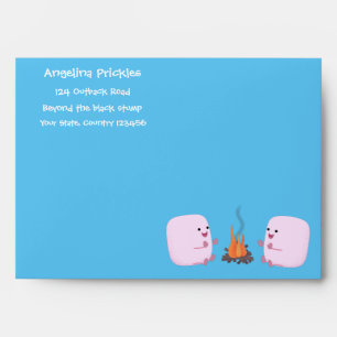 Cute pink marshmallows by camp fire cartoon envelope