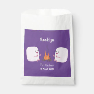 Cute pink marshmallows by camp fire cartoon favour bags