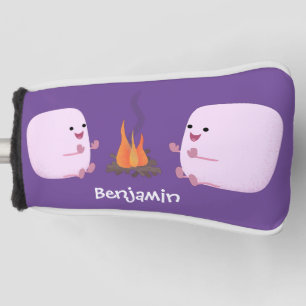 Cute pink marshmallows by camp fire cartoon golf head cover