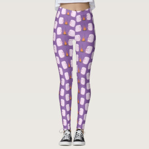 Cute pink marshmallows by camp fire cartoon leggings