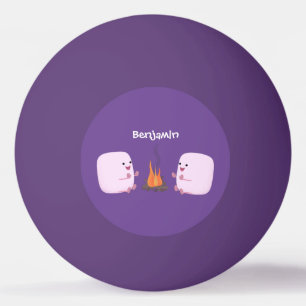Cute pink marshmallows by camp fire cartoon ping pong ball
