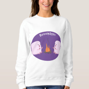 Cute pink marshmallows by camp fire cartoon sweatshirt