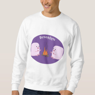 Cute pink marshmallows by camp fire cartoon sweatshirt