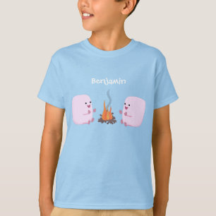 Cute pink marshmallows by camp fire cartoon T-Shirt