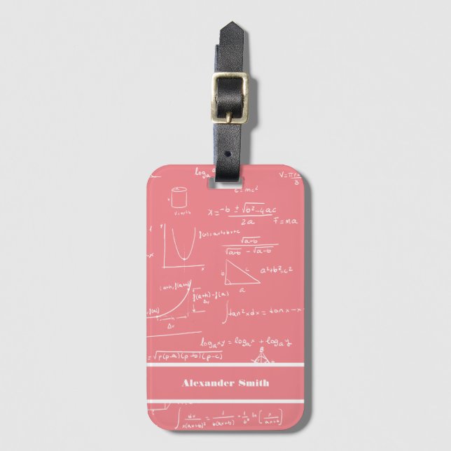 Cute Pink Math Equations Pattern Travel Luggage Tag (Front Vertical)