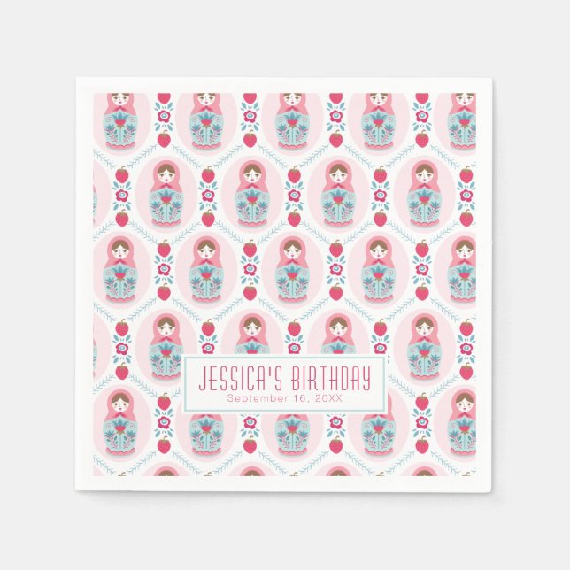 Cute Pink Matryoshka Nesting Doll Napkin (Front)