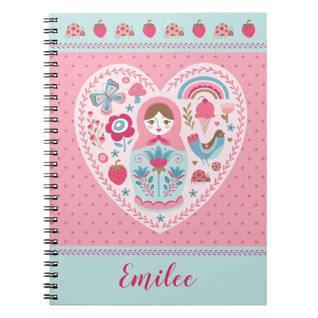 Cute Pink Matryoshka Russian Doll Notebook (Front)