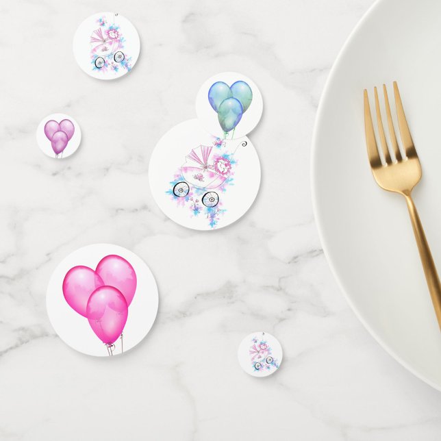 Cute Pink Mauve Aqua Watercolor Baby In Pram  Confetti (Creator Uploaded)