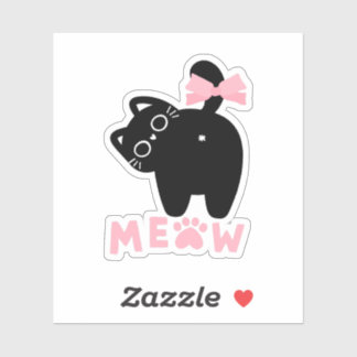 Cute Pink “Meow” Cat Kawaii Black Kitty Girly 