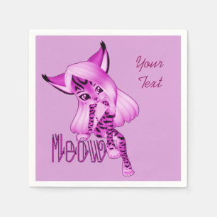 Cute Pink Meow Tiger Cat Napkins
