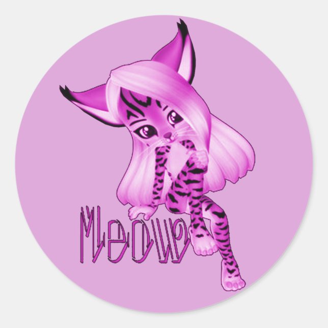 Cute Pink Meow Tiger Cat Stickers (Front)