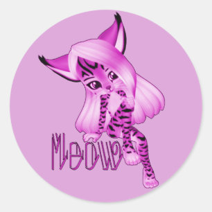 Cute Pink Meow Tiger Cat Stickers