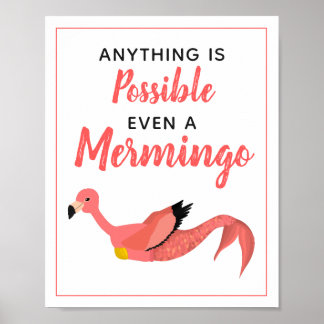 Cute Pink Mermaid Flamingo Inspirational Quote Poster
