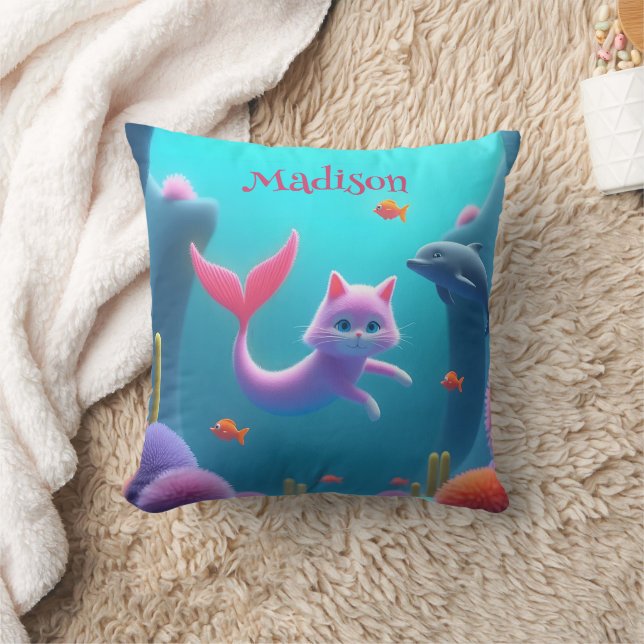 Cute Pink Mermaid Kitten Cushion (Blanket)
