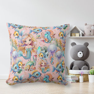 Cute Pink Mermaid Pillow