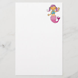 Cute pink mermaid stationery