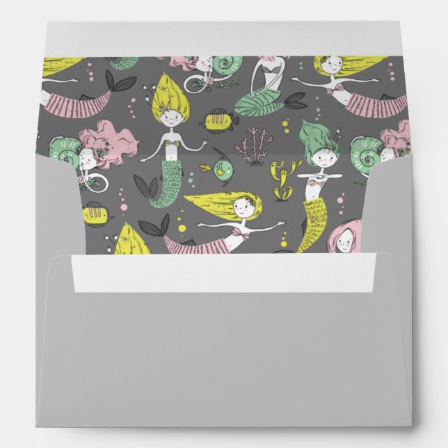 Cute Pink Mermaid Under The Sea Birthday Envelope (Back (Bottom))