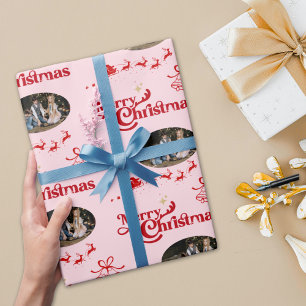 Cute pink merry Christmas custom photo gifts  Wrapping Paper