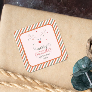 Cute Pink Merry Christmas  Square Sticker