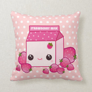 Cute pink milk carton with kawaii strawberries cushion
