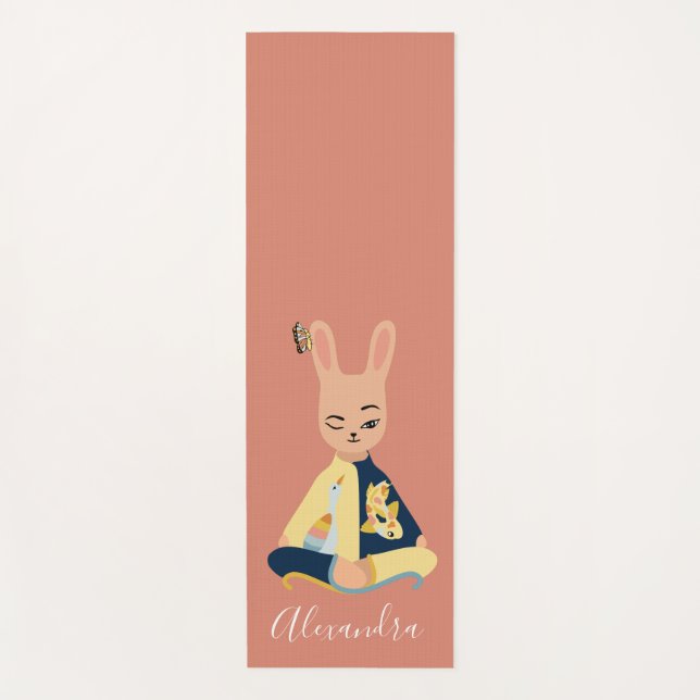 Cute Pink Mindfulness Bunny Rabbit Yogi Kids Yoga Mat (Front)