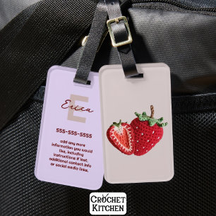 Cute Pink Minimal Granny Chic Crochet Strawberry Luggage Tag