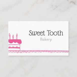 Cute Pink Minimalist Cake Bakery Illustrated Business Card