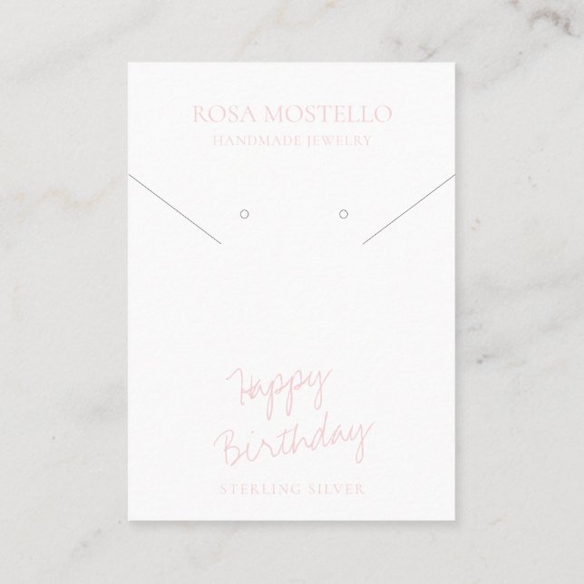 Cute Pink Minimalist Script Happy Birthday Display Business Card (Back)