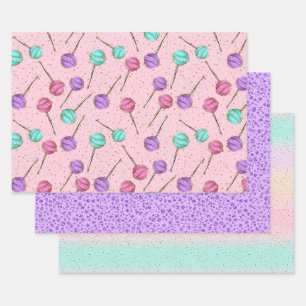 Cute Pink Mint Purple Lollipops Little Girl's Wrapping Paper Sheet