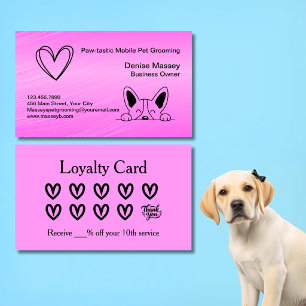 Cute Pink Mobile Pet Grooming 10-Visit Loyalty Business Card