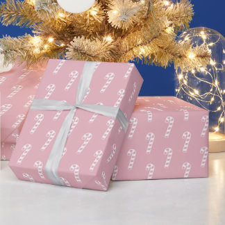 Cute Pink Modern Christmas Candy Cane Pattern Wrapping Paper