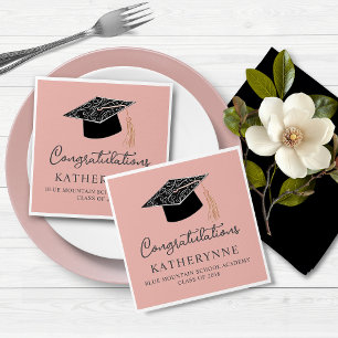 Cute Pink Modern Feminine Graduation Party Napkin