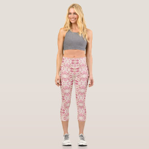 Cute pink modern flowers pattern capri leggings