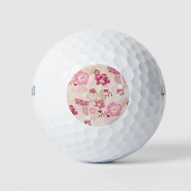 Cute pink modern flowers pattern golf balls (Front)