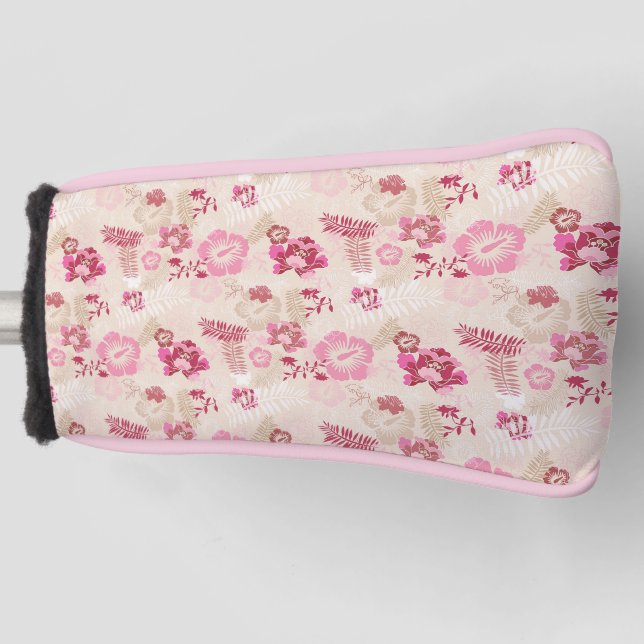 Cute pink modern flowers pattern golf head cover (Front)