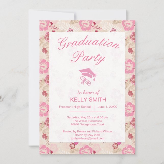 Cute pink modern flowers pattern invitation (Front)