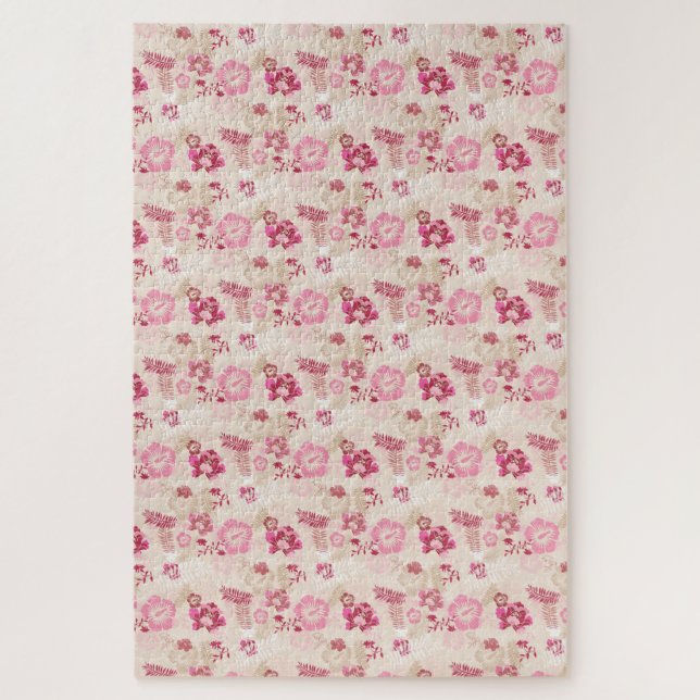 Cute pink modern flowers pattern jigsaw puzzle (Vertical)