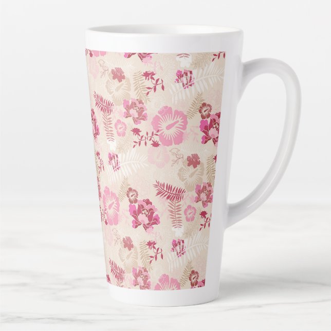 Cute pink modern flowers pattern latte mug (Right)