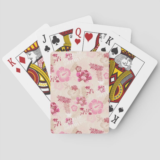 Cute pink modern flowers pattern playing cards (Back)