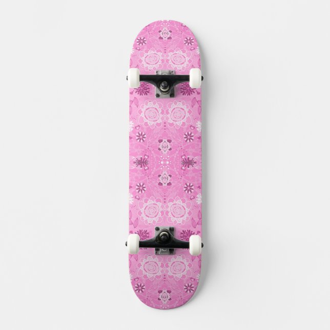 Cute pink modern flowers pattern skateboard (Front)