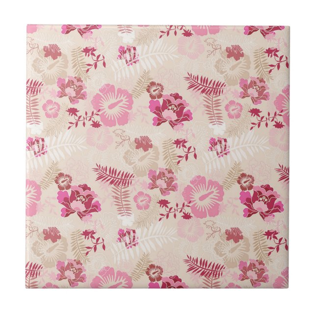 Cute pink modern flowers pattern tile (Front)