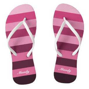Cute Pink Monochrome Block Stripes Pattern Name Jandals