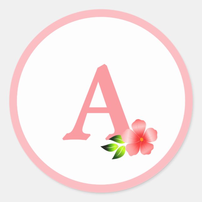 Cute pink monogram and flower classic round sticker (Front)