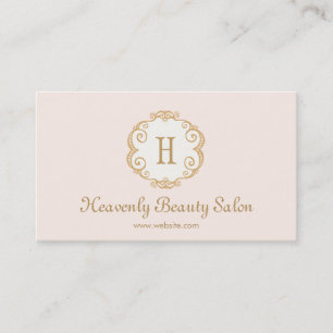 Cute Pink Monogram Beauty Salon Cosmetology 2 Business Card