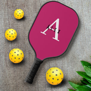 Cute Pink Monogram Name + Initial Pickleball Paddle