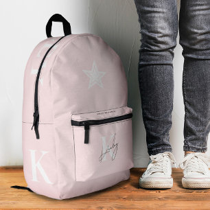 Cute Pink Monogram Stylish Back to School Printed Backpack