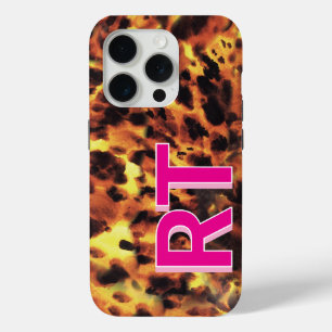 Cute Pink Monogrammed Tortoiseshell iPhone 15 Pro Case